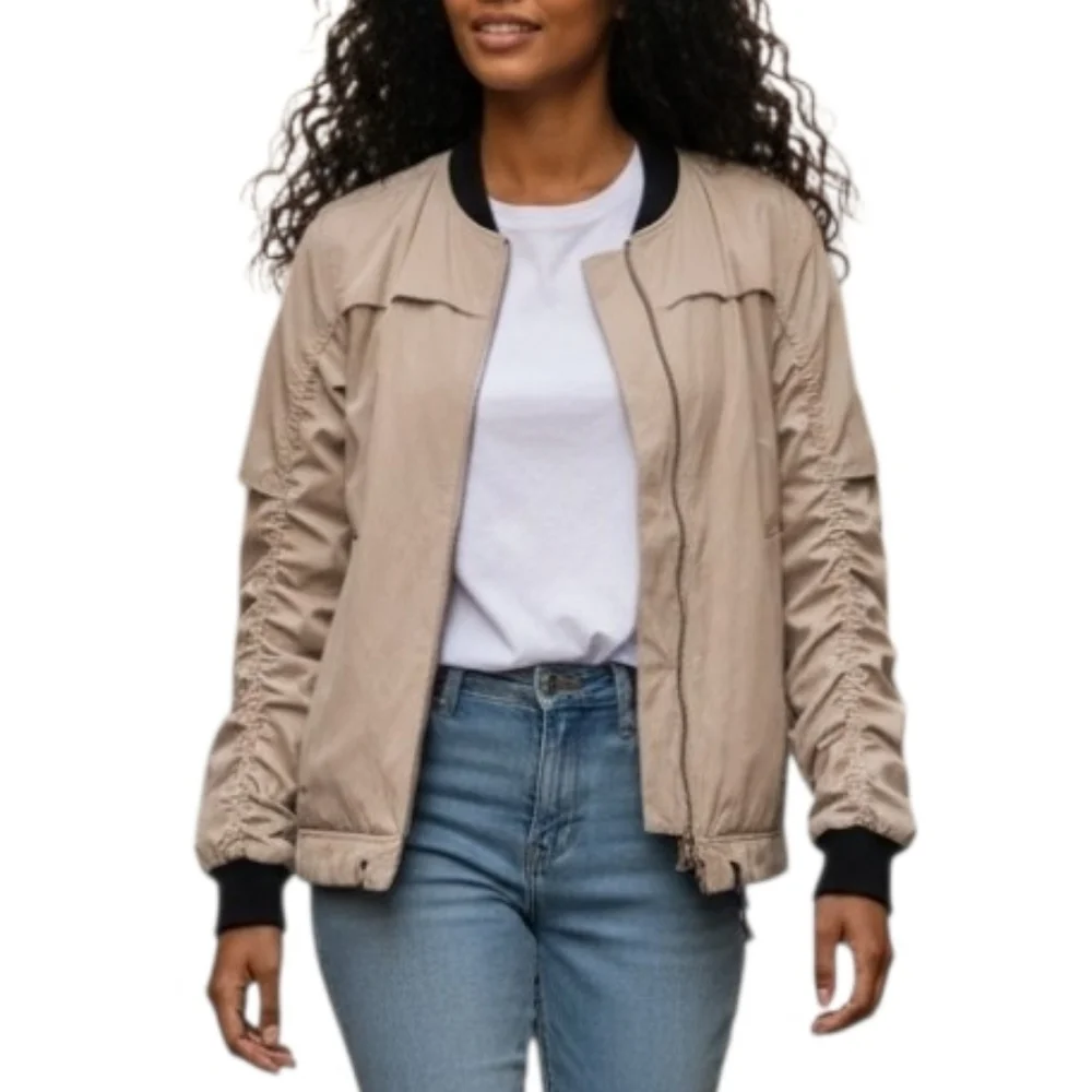 *NWOT* Antioch Ruched Sleeve Bomber Jacket Streetwear Lightweight Coat Sz S - Picture 1 of 9